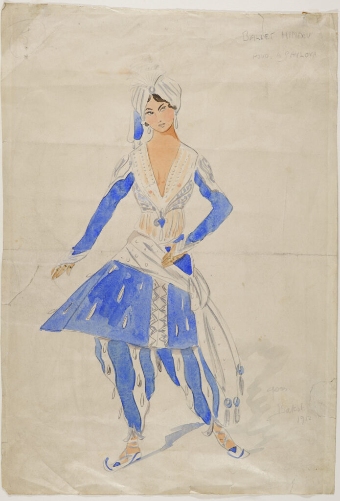 Scan Derra de Moroda Dance Archives: Anna Pavlova in 'Ballet Hindou'. Zeichnung von Léon Bakst (1912), DdM ic D 009 – Anna Pavlova in 'Ballet Hindou'. Drawing by Léon Bakst (1912)